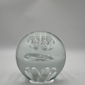 Hand Blown Clear Art Glass Paperweight Teardrop and Moon and Bubbles Shapes Circ